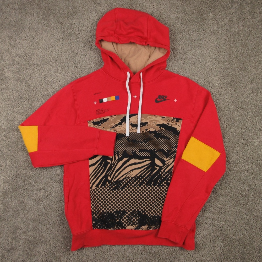 Nike Sweater Mens Small Red Sportswear Club Fleece Pullover Hoodie Sweatshirt